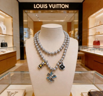 Louis Vuitton Pearl Monogram Charm Layered Necklace