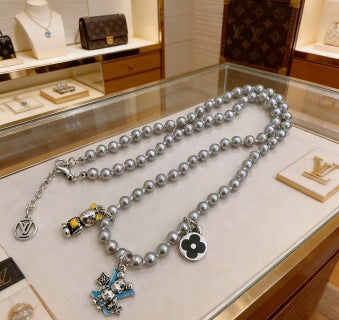 Louis Vuitton Pearl Monogram Charm Layered Necklace