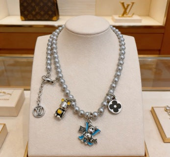 Louis Vuitton Pearl Monogram Charm Layered Necklace