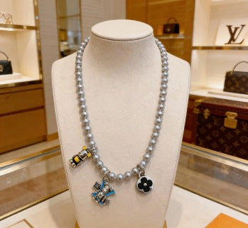 Louis Vuitton Pearl Monogram Charm Layered Necklace