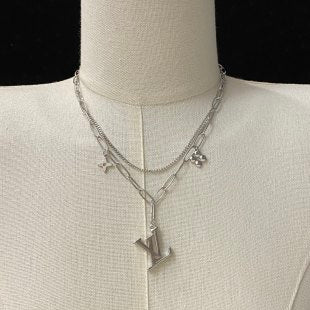 Louis Vuitton Layered Letter Charm Chain Necklace