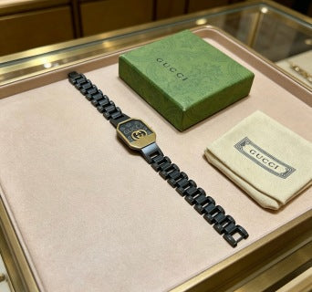Gucci GG Black Enamel Plaque Link Bracelet