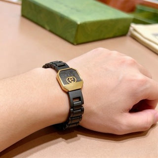 Gucci GG Black Enamel Plaque Link Bracelet