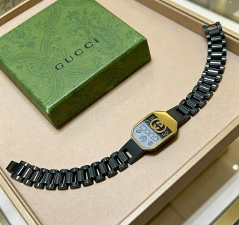 Gucci GG Black Enamel Plaque Link Bracelet