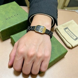 Gucci GG Black Enamel Plaque Link Bracelet