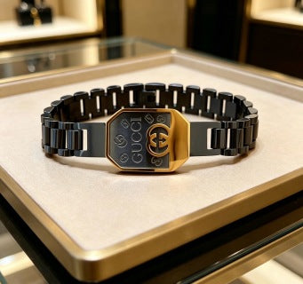 Gucci GG Black Enamel Plaque Link Bracelet