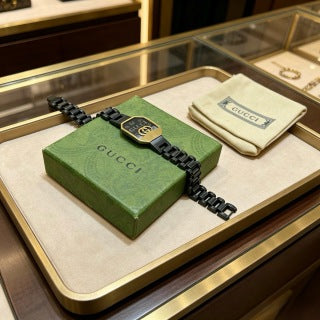 Gucci GG Black Enamel Plaque Link Bracelet