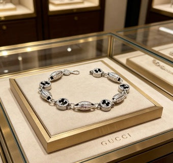 Gucci GG Black Enamel Medallion Link Necklace
