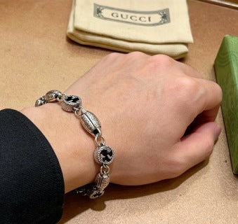 Gucci GG Black Enamel Medallion Link Necklace