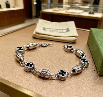Gucci GG Black Enamel Medallion Link Necklace