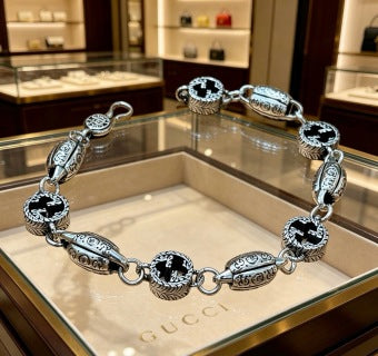 Gucci GG Black Enamel Medallion Link Necklace