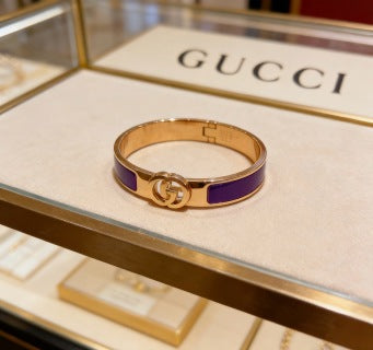 Gucci GG Enamel Purple Accent Gold Cuff Bracelet
