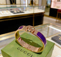 Gucci GG Enamel Purple Accent Gold Cuff Bracelet
