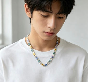 Gucci GG Floral Enamel Link Gold Necklace