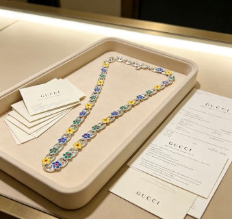 Gucci GG Floral Enamel Link Gold Necklace