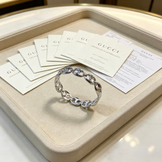Gucci GG Interlocking Link Silver Cuff Bracelet
