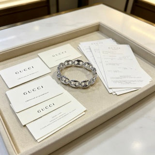 Gucci GG Interlocking Link Silver Cuff Bracelet