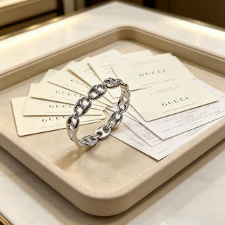 Gucci GG Interlocking Link Silver Cuff Bracelet