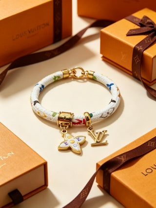 Louis Vuitton Color Bead Charm Leather Wrap Bracelet