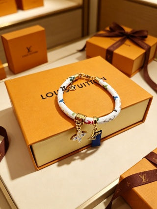 Louis Vuitton Color Bead Charm Leather Wrap Bracelet