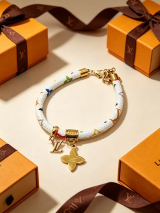 Louis Vuitton Color Bead Charm Leather Wrap Bracelet