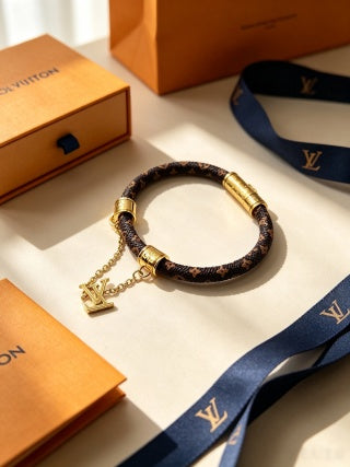 Louis Vuitton Monogram Leather Charm Wrap Bracelet