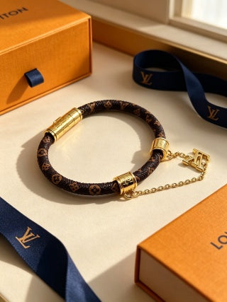 Louis Vuitton Monogram Leather Charm Wrap Bracelet