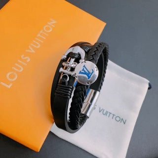Louis Vuitton Monogram Leather Double Wrap Charm Bracelet