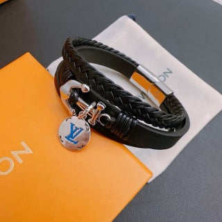 Louis Vuitton Monogram Leather Double Wrap Charm Bracelet
