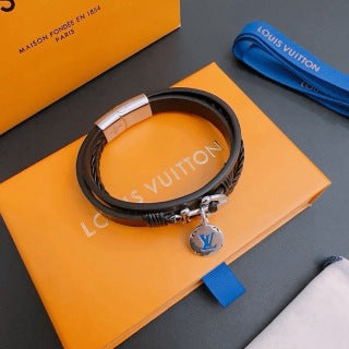 Louis Vuitton Monogram Leather Double Wrap Charm Bracelet