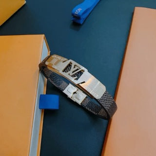 Louis Vuitton Monogram Silver Plate Leather Bracelet