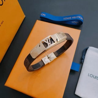 Louis Vuitton Monogram Silver Plate Leather Bracelet