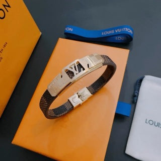 Louis Vuitton Monogram Silver Plate Leather Bracelet