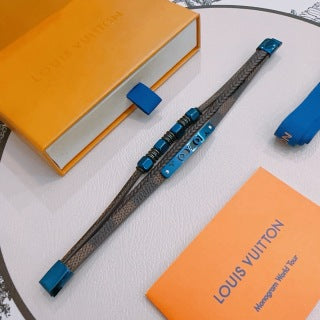 Louis Vuitton Ocean Blue Braided Leather Wrap Bracelet