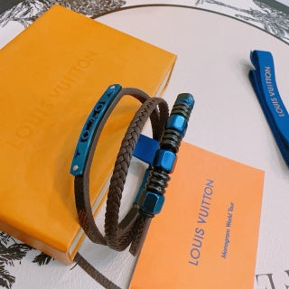 Louis Vuitton Ocean Blue Braided Leather Wrap Bracelet