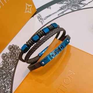 Louis Vuitton Ocean Blue Braided Leather Wrap Bracelet