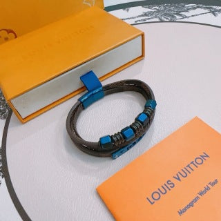 Louis Vuitton Ocean Blue Braided Leather Wrap Bracelet