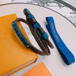Louis Vuitton Ocean Blue Braided Leather Wrap Bracelet