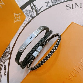 Louis Vuitton Shadow Monogram Braided Leather Bracelet Set