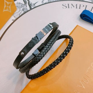 Louis Vuitton Shadow Leather Layered Bracelet Set