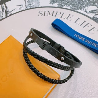 Louis Vuitton Shadow Leather Layered Bracelet Set
