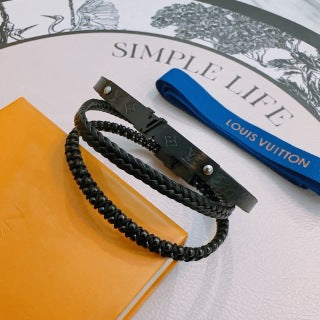 Louis Vuitton Shadow Leather Layered Bracelet Set