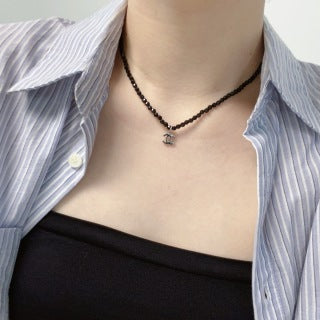 Chanel Black Crystal CC Beaded Necklace
