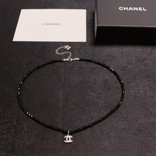 Chanel Black Crystal CC Beaded Necklace