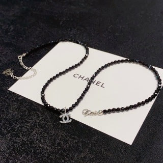 Chanel Black Crystal CC Beaded Necklace