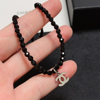 Chanel Black Crystal CC Beaded Necklace
