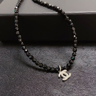 Chanel Black Crystal CC Beaded Necklace