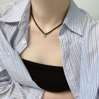 Chanel Black Crystal CC Beaded Necklace