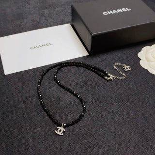 Chanel Black Crystal CC Beaded Necklace