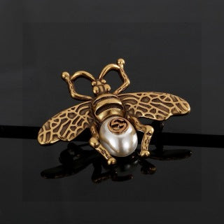 Gucci Bee Pearl Embellished Gold Brooch Pin